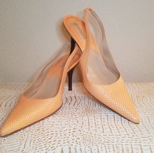 MICHAEL KORS snake slingback pumps orange coral